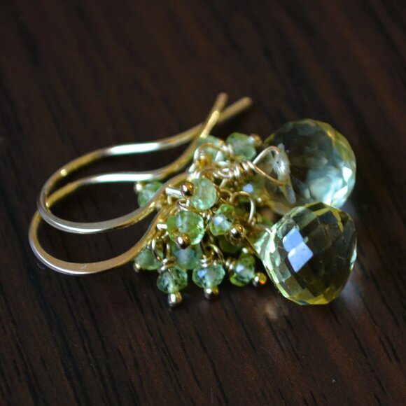 Lemon Quartz Earrings with Peridot Gemstones - Picture 9 of 10